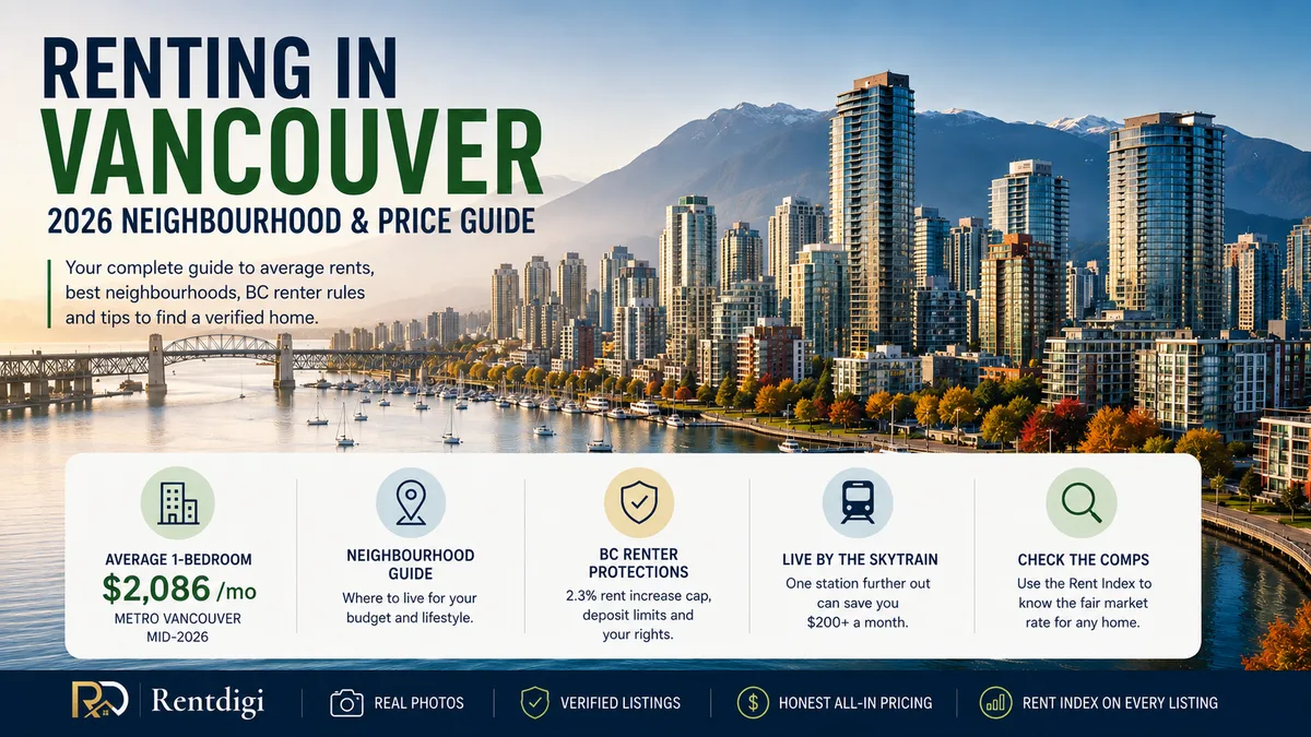 Average Metro Vancouver rent in 2026 — $2,086 a month for a one-bedroom